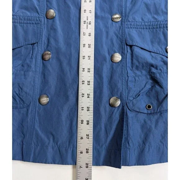 Burberry Brit Blue Women’s Sz 12 Double Breasted Short Trench Coat Lightweight - Picture 12 of 16